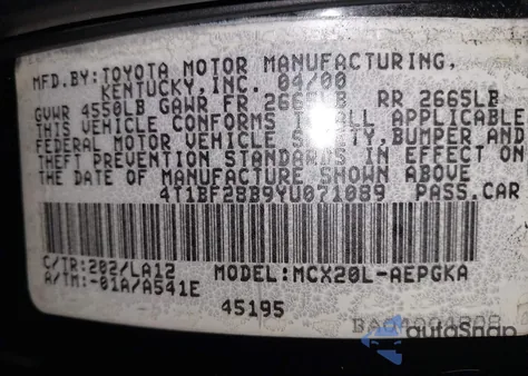 2000 Toyota Avalon Xls z USA, uszkodzony, nr VIN 4T1BF28B9YU071089